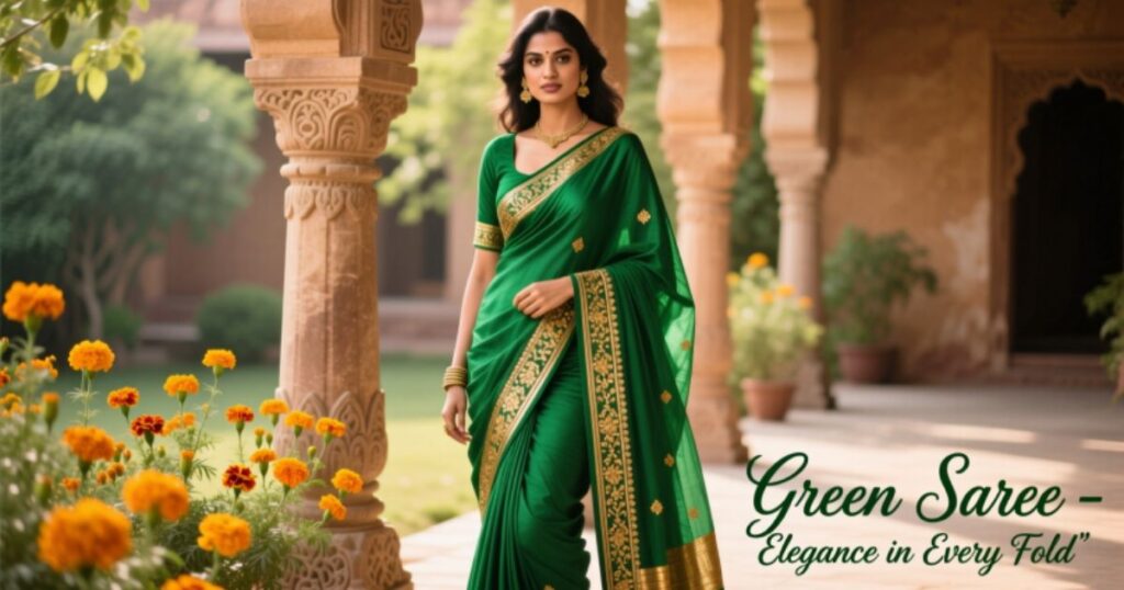 Captions for Green Saree