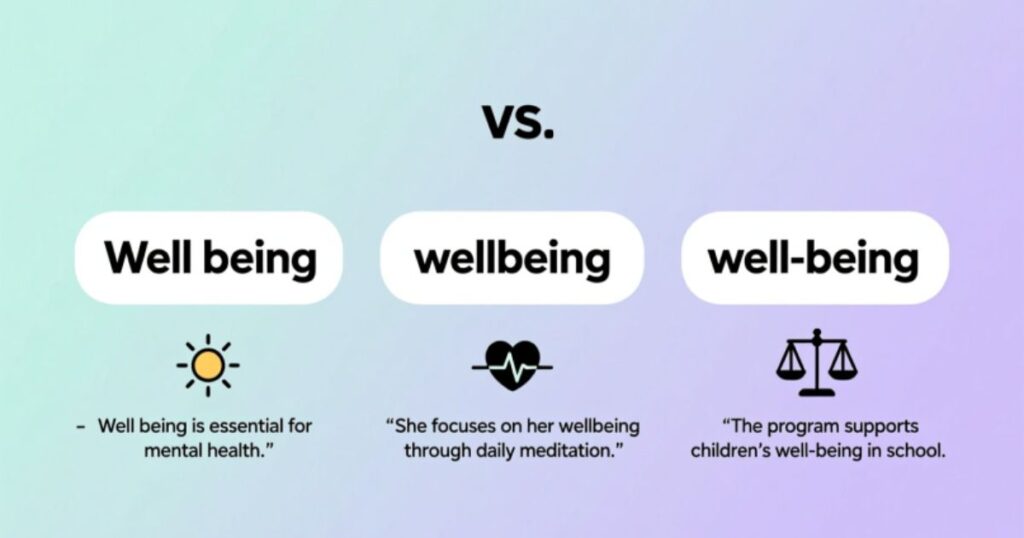 Well being vs wellbeing vs well being examples